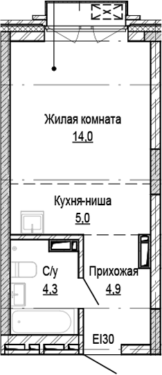 Планировка студии 28.20 м² в ЖК «Кварталы Немировича-2»