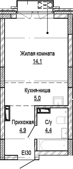 Планировка студии 28.40 м² в ЖК «Кварталы Немировича-2»
