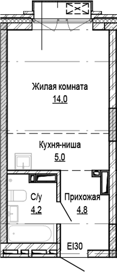 Планировка студии 28.00 м² в ЖК «Кварталы Немировича-2»