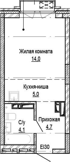 Планировка студии 27.80 м² в ЖК «Кварталы Немировича-2»