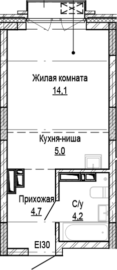 Планировка студии 28.00 м² в ЖК «Кварталы Немировича-2»