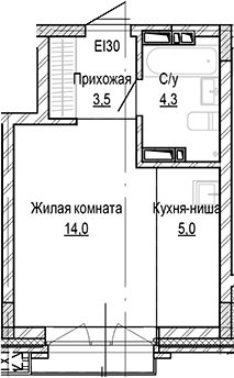 Планировка студия 26.84 м² в ЖК «Кварталы Немировича-2»