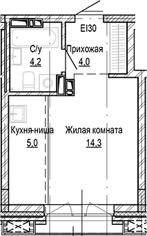 Планировка студии 27.51 м² в ЖК «Кварталы Немировича-2»