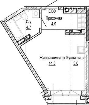 Планировка студии 29.11 м² в ЖК «Кварталы Немировича-2»