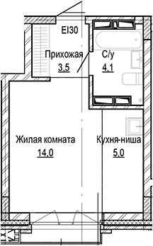 Планировка студии 26.64 м² в ЖК «Кварталы Немировича-2»
