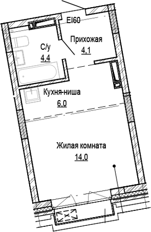 Планировка студия 28.50 м² в ЖК «Кварталы Немировича-2»