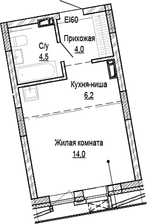Планировка студия 28.74 м² в ЖК «Кварталы Немировича-2»
