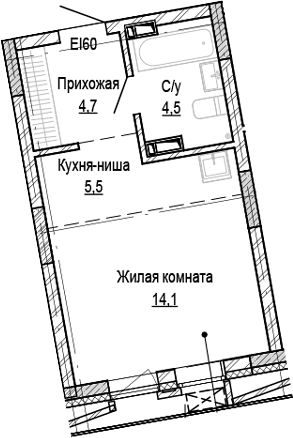 Планировка студия 28.84 м² в ЖК «Кварталы Немировича-2»