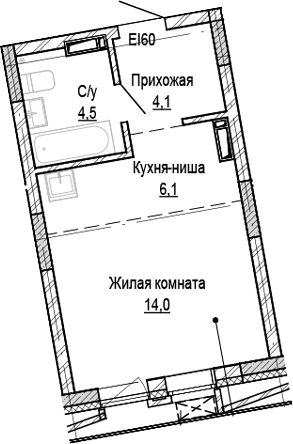 Планировка студия 28.74 м² в ЖК «Кварталы Немировича-2»
