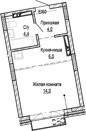 Планировка студия 28.40 м² в ЖК «Кварталы Немировича-2»