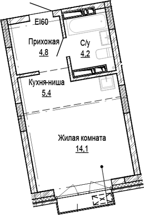 Планировка студия 28.50 м² в ЖК «Кварталы Немировича-2»