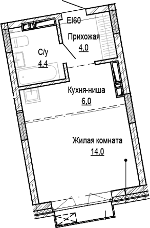 Планировка студии 28.40 м² в ЖК «Кварталы Немировича-2»