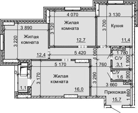 Планировка 3-к.кв 72.90 м² в ЖК «Столетов»