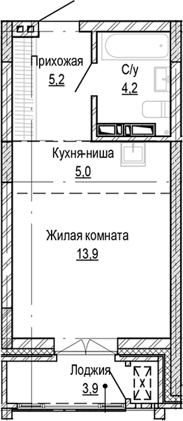 Планировка студии 28.35 м² в ЖК «Кварталы Немировича-2»