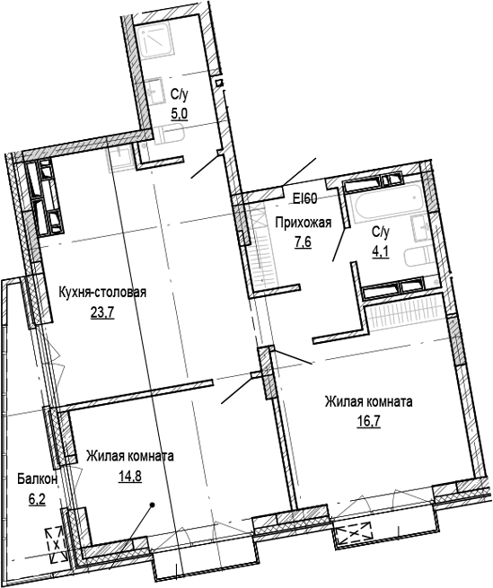 Планировка 2-к.кв 71.90 м² в ЖК «Кварталы Немировича-2»