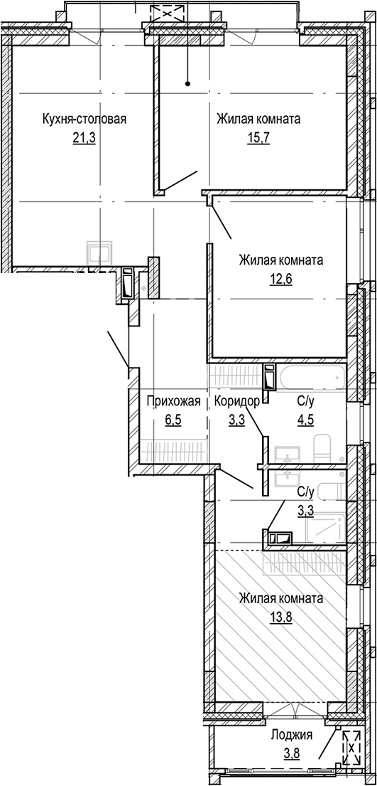 Планировка 3-к.кв 80.98 м² в ЖК «Кварталы Немировича-2»