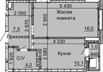 Планировка 1-к.кв 37.60 м² в ЖК «Столетов»