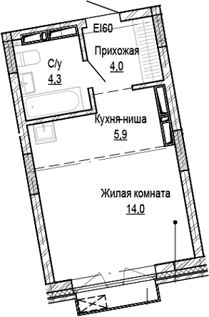 Планировка студии 28.20 м² в ЖК «Кварталы Немировича-2»