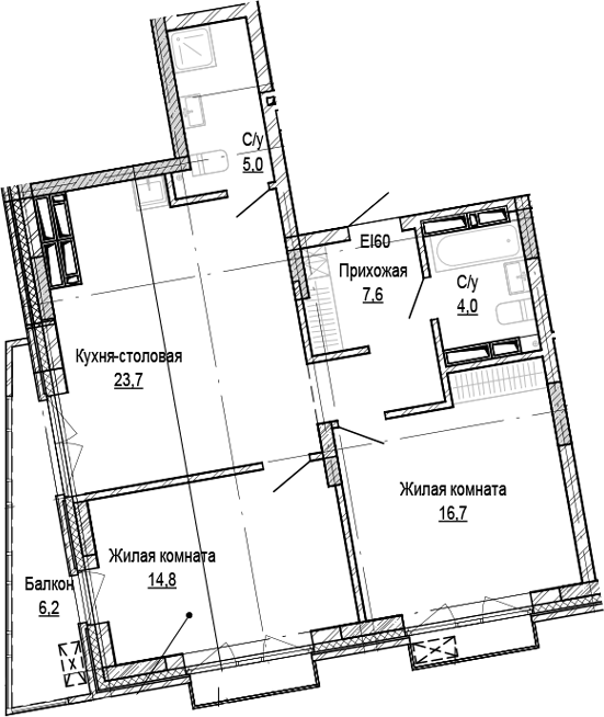 Планировка 2-к.кв 71.80 м² в ЖК «Кварталы Немировича-2»