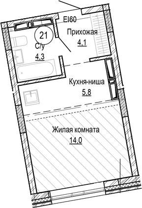 Планировка студии 28.20 м² в ЖК «Кварталы Немировича-2»