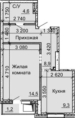 Планировка 1-к.кв 37.30 м² в ЖК «Столетов»