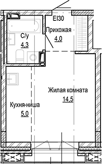 Планировка студии 27.81 м² в ЖК «Кварталы Немировича-2»