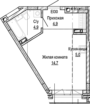 Планировка студии 29.51 м² в ЖК «Кварталы Немировича-2»