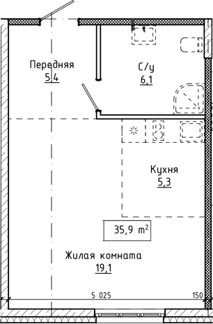 Планировка своб. план. 35.90 м² в ЖК «Крем. Белокуриха»
