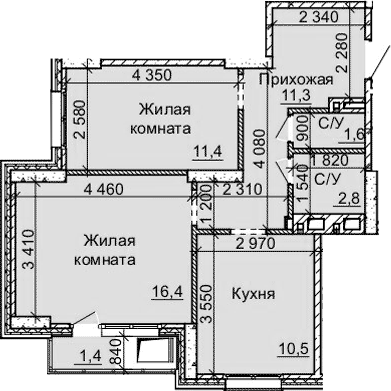 Планировка 2-к.кв 54.00 м² в ЖК «Столетов»