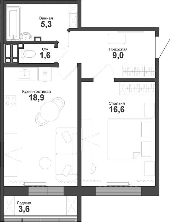 Планировка 2е-к.кв 51.40 м² в ЖК «Чистая Слобода»