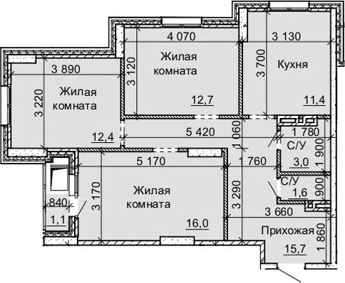 Планировка 3-к.кв 72.80 м² в ЖК «Столетов»