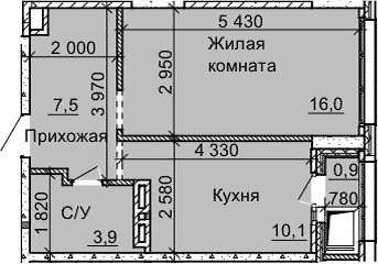 Планировка 1-к.кв 37.50 м² в ЖК «Столетов»