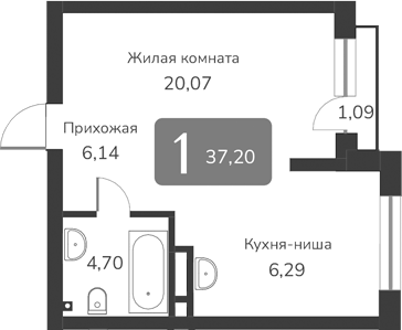 Планировка своб. план. 37.20 м² в ЖК «Марсель-2»