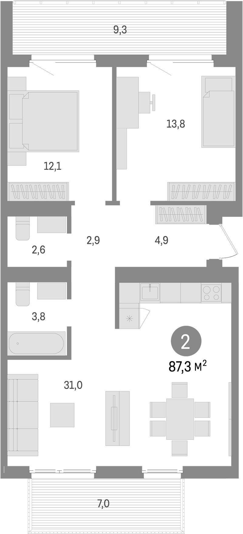 Планировка 3е-к.кв 71.00 м² в ЖК «Пшеница»