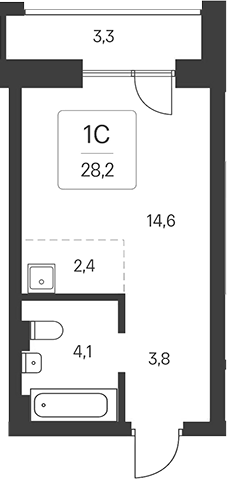 Планировка студия 24.90 м² в ЖК «Расцветай на Кропоткина»