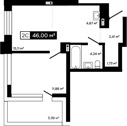 Планировка 2е-к. квартира 40.02 м² в ЖК «Платина»