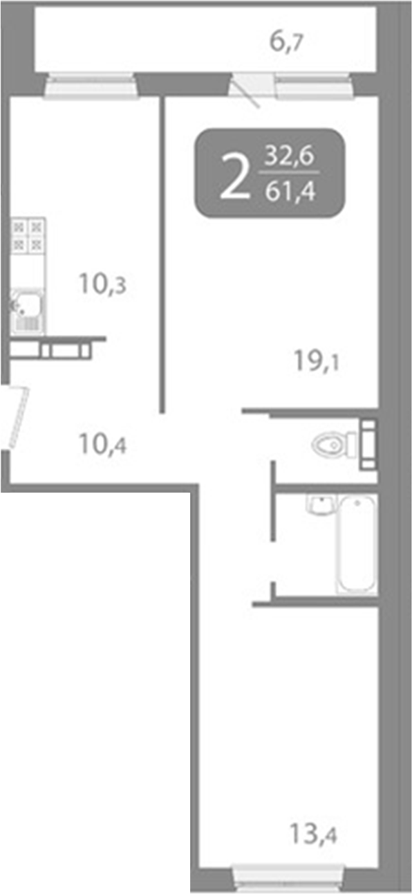 Планировка 2-к.кв 58.05 м² в ЖК «Ботаника. Томск»