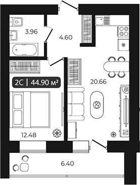 Планировка 2е-к.кв 41.70 м² в ЖК «Дивногорский»