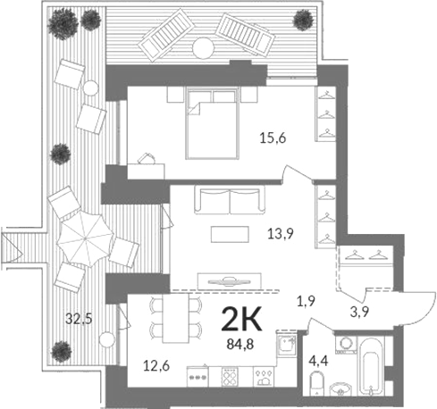 Планировка 2-к.кв 52.30 м² в ЖК «Горская лагуна»