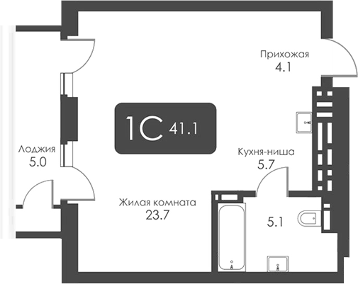 Планировка студия 38.60 м² в ЖК «Сити Тауэрс»