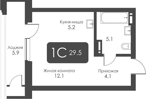 Планировка студии 26.50 м² в ЖК «Сити Тауэрс»