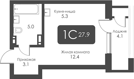 Планировка студия 25.85 м² в ЖК «Сити Тауэрс»