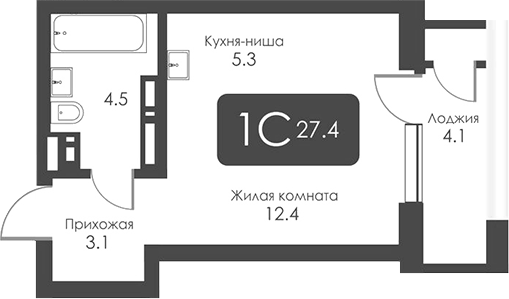 Планировка студия 25.35 м² в ЖК «Сити Тауэрс»