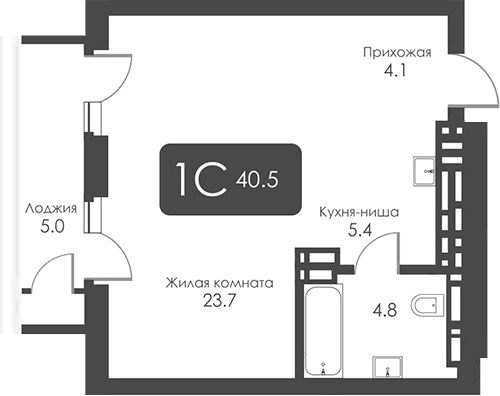 Планировка студия 38.00 м² в ЖК «Сити Тауэрс»