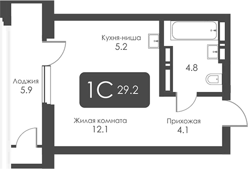 Планировка студия 26.25 м² в ЖК «Сити Тауэрс»
