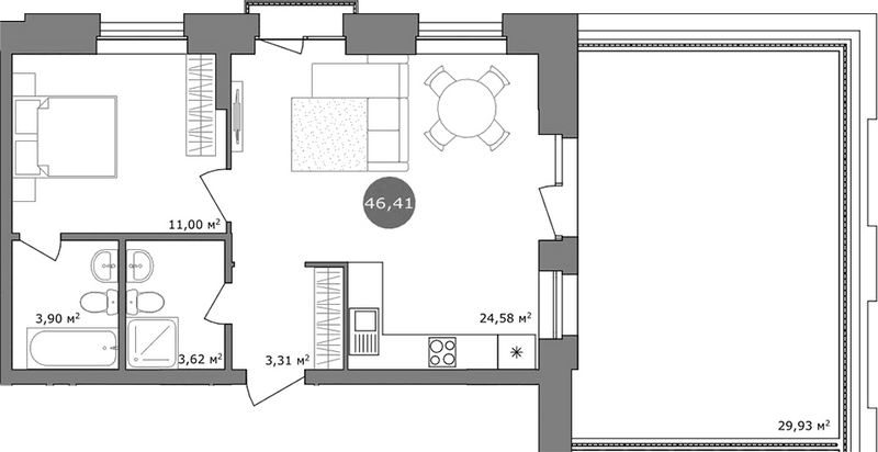 Планировка 2е-к.кв 46.62 м² в ЖК «19/56 Кварталы Телецентра»