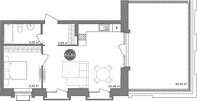 Планировка 2е-к.кв 42.87 м² в ЖК «19/56 Кварталы Телецентра»