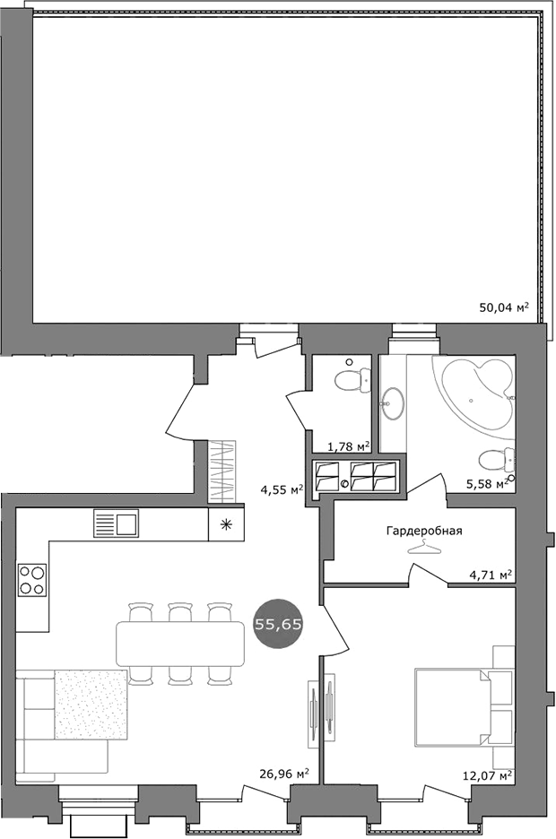 Планировка 2е-к.кв 53.89 м² в ЖК «19/56 Кварталы Телецентра»