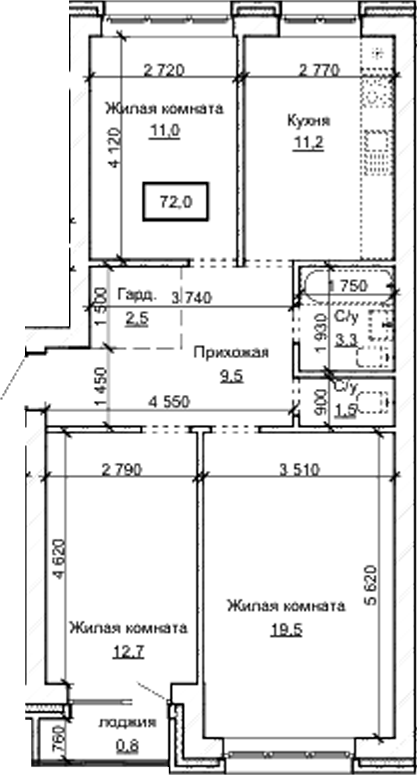 Планировка 3-к. квартира 71.20 м² в ЖК «Карамель. Барнаул»