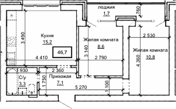 Планировка 2-к.кв 45.00 м² в ЖК «Карамель. Барнаул»